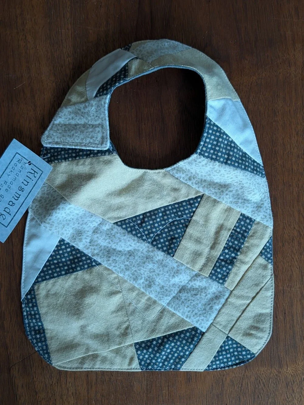 Quilted Patchwork Baby Bib in Beige & GrayStars